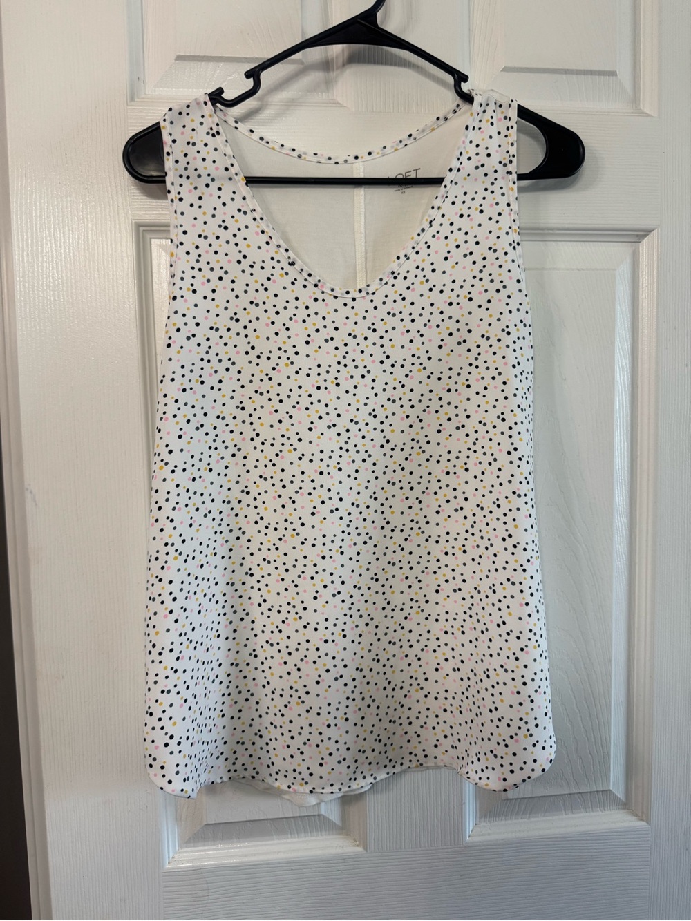 LOFT White Polka Dot V-Neck Tank with Multicolor Dots